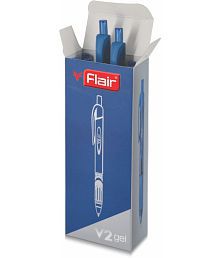 FLAIR V2 Retractable 0.7mm Gel Pen Box Pack | Water Proof, Smudge Free &amp; Refillable Ink For Smooth Writing Experience | Comfortable Grip For Easy Handling | Blue Ink, Pack of 10 Pens
