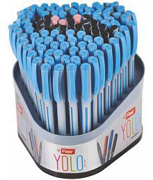 Flair Yolo Blue Ball Pen | 0.6 mm Tip Size | Light Weight Ball Pen With Comfortable Grip | Fine &amp; Smooth Writing | Ideal for School, Collage &amp; Office | Multicolor, Tumbler Pack Of 100