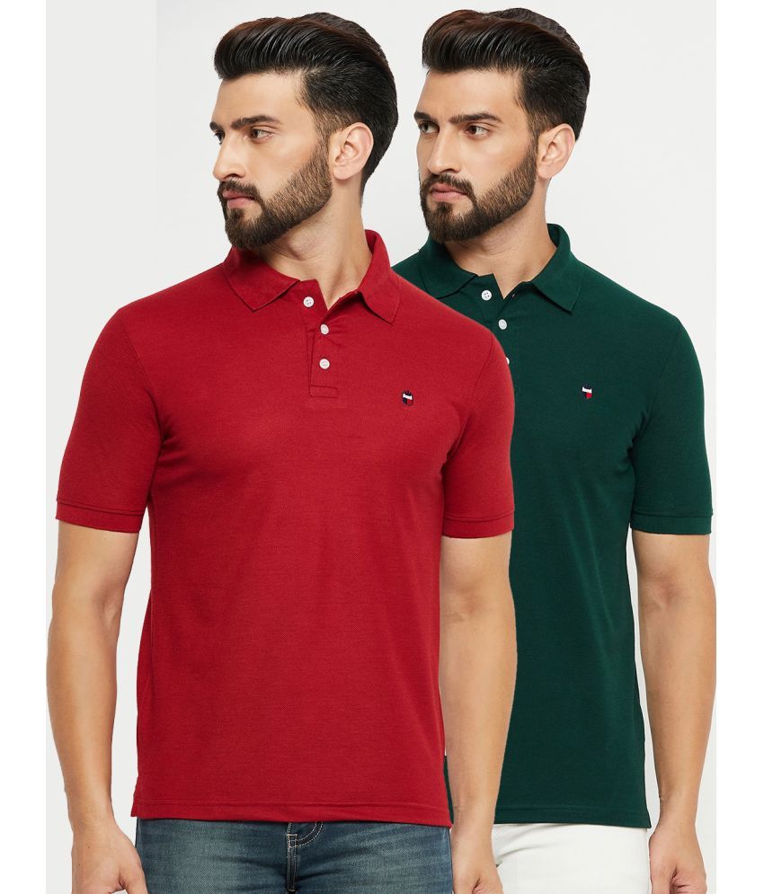     			Emerald - Maroon Cotton Blend Regular Fit Men's Polo T Shirt ( Pack of 2 )