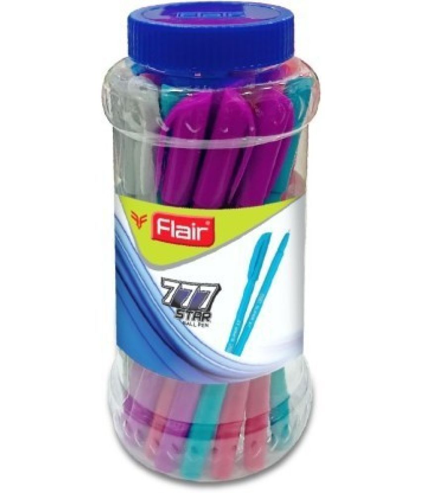     			FLAIR 777 0.7 to 1 mm Ball Pen Jar Pack | Smudge Free Ink for Smooth Writing | Ergonomic Grip Makes It Easy To Hold | Budget Friendly Pen | Blue Ink, Set of 25 x Jar Pack of 2