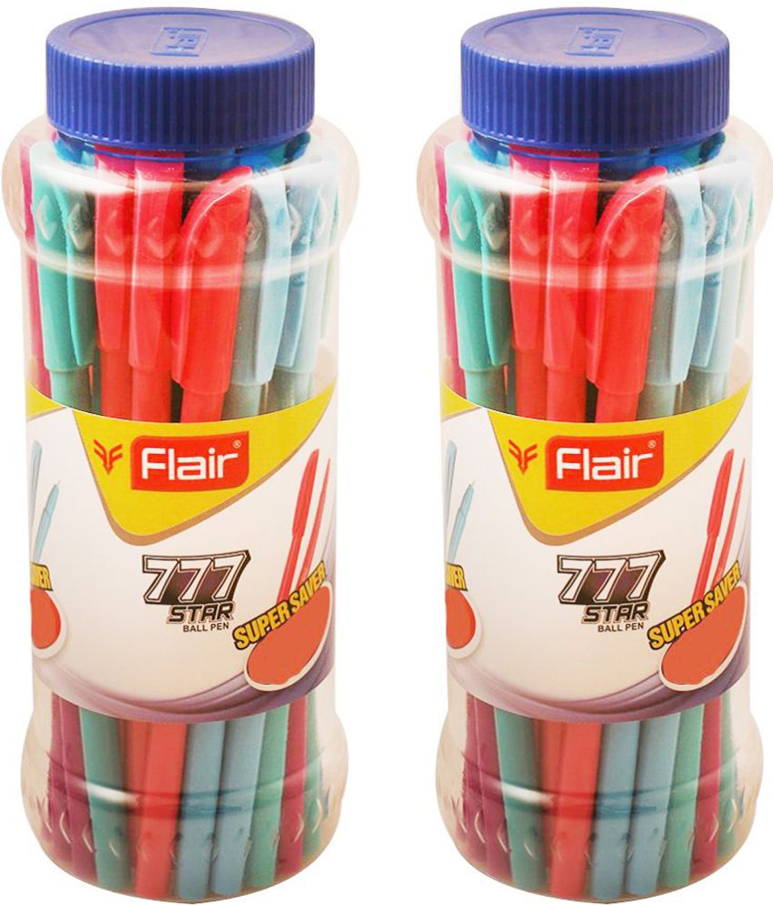     			FLAIR 777 Star Ball Pen Jar Pack | Ergonomic Grip Makes It Easy To Hold | Lightweight & Colorful Body Design | Soft Tip For Flawless & Smooth Writing | Blue Ink, Set Of 25 Ball Pens x Pack Of 2