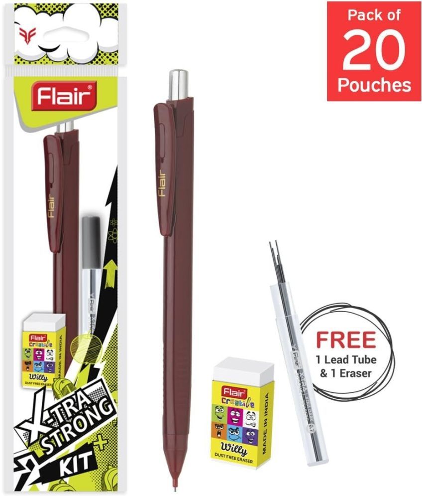     			FLAIR Creative Series X-tra Strong 0.7mm Mechanical Pencil Kit | Retractable Mechanism With Ergonomic Grip | Non-Stop Automatic Writing | Includes Eraser & Lead Inside | Pack of 20