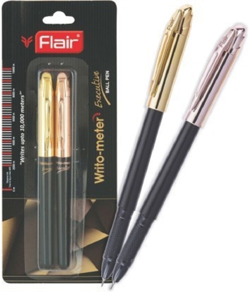    			FLAIR Writometer Rose Gold & Gold Executive Ball Pens | 0.6 mm Tip Size | Advanced Fluid Ink System | Smooth & Fine Writing | Ideal for School, Collage & Office | Blue Ink, Blister Pack Of 2 x 2 Pens