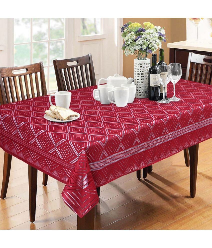     			HOMETALES Self Design Polyester 6 Seater Rectangle Table Cover ( 228 x 152 ) cm Pack of 1 Maroon