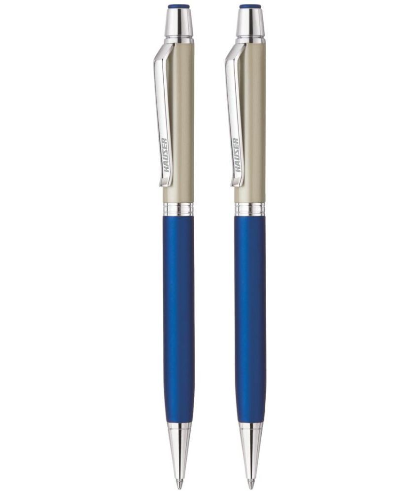    			Hauser Prego Ball Pen Box Pack | Twist Mechanism With Comfortable Grip For Easy Handling | Shiny & Attractive Metal Body | Ideal For Gifting | Blue Ink, Pack of 2 Pens