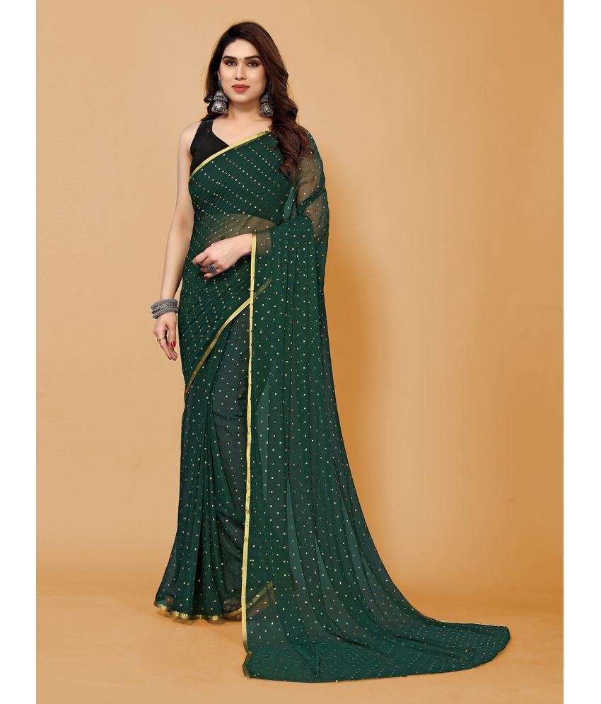     			Rangita Women Embossed Printed Chiffon Saree With Blouse Piece - Green