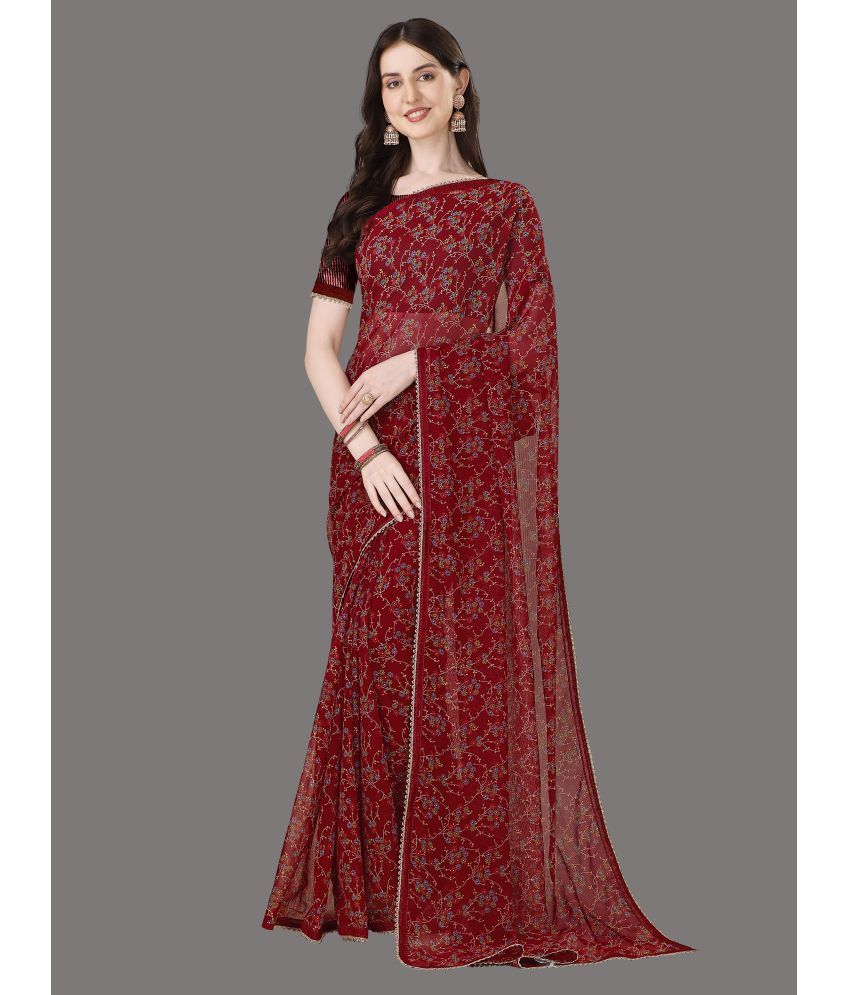     			Vichitro - Maroon Chiffon Saree With Blouse Piece ( Pack of 1 )