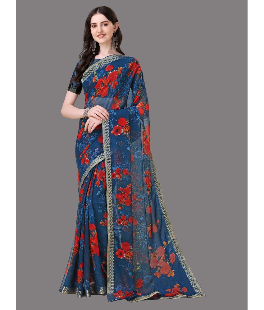     			Vichitro - Navy Blue Chiffon Saree With Blouse Piece ( Pack of 1 )