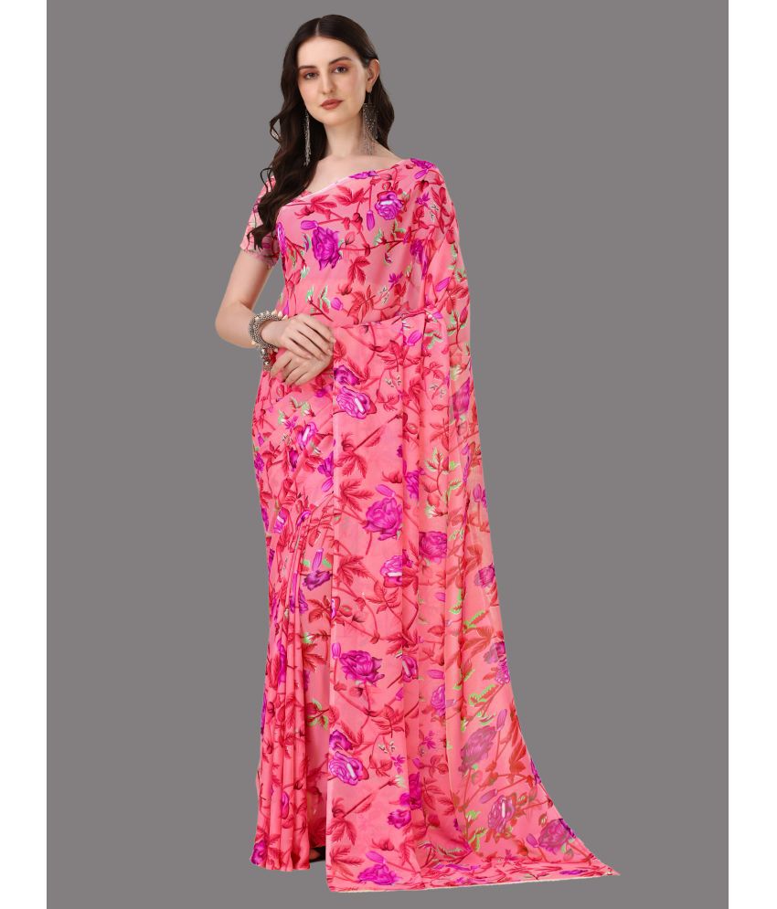     			Vichitro - Pink Georgette Saree With Blouse Piece ( Pack of 1 )