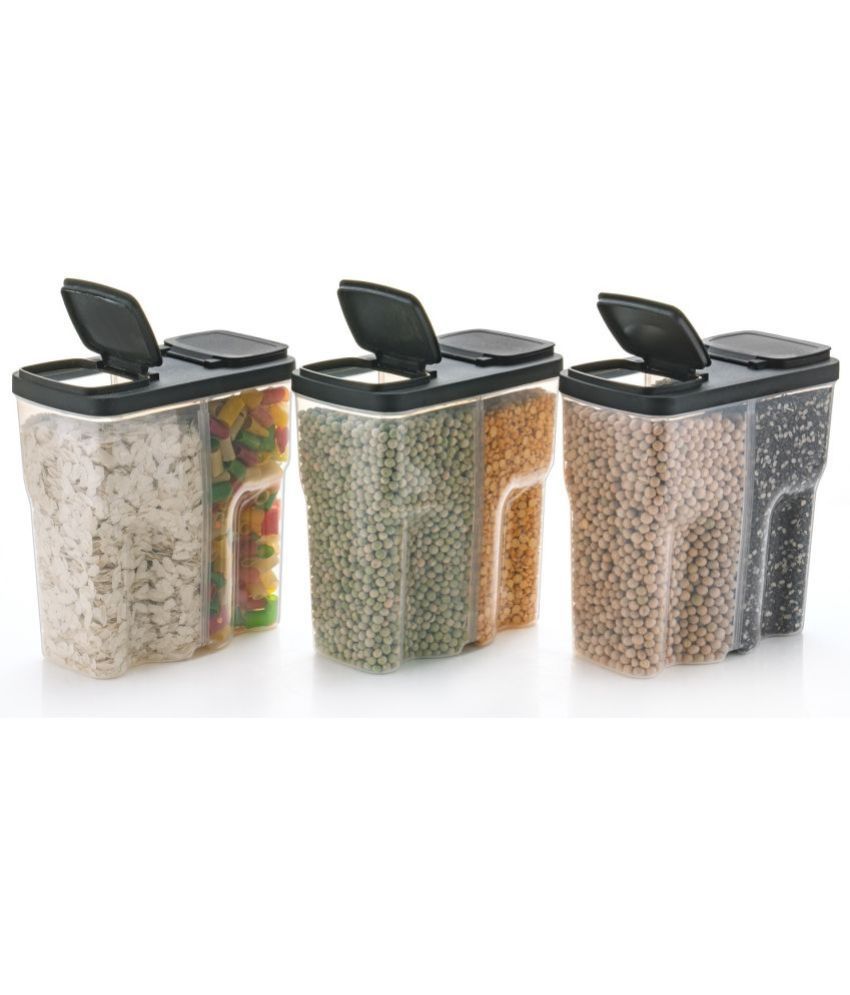     			iview kitchenware - Grocery/Food/Pasta Polyproplene Black Dal Container ( Set of 3 )