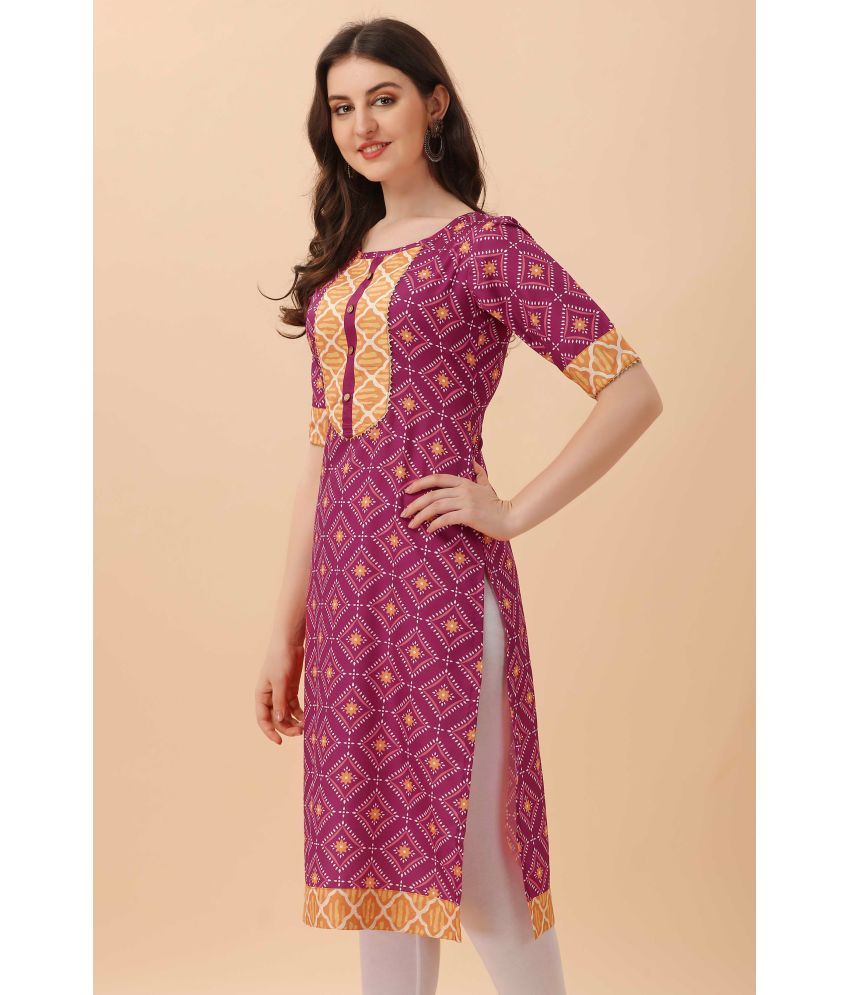     			Glomee - Wine Crepe Women's Straight Kurti ( Pack of 1 )