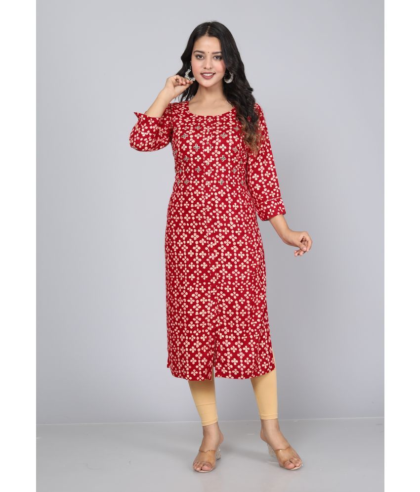     			HIGHLIGHT FASHION EXPORT - Red Rayon Women's Front Slit Kurti ( Pack of 1 )