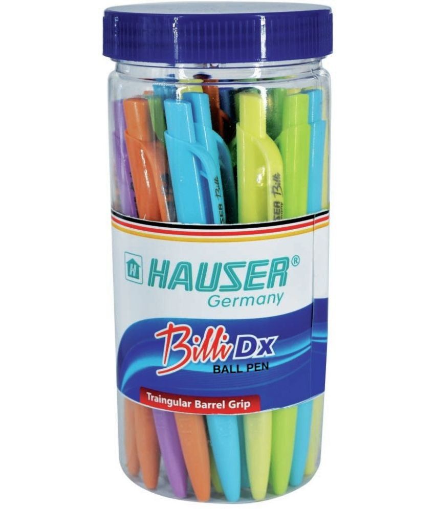     			Hauser Billi 0.5mm Ball Pen Jar Pack | Retractable Mechanism With Comfortable Grip | Smudge Free & Smooth Writing Experience | Refillable | Blue Ink, Pack of 25 Pens