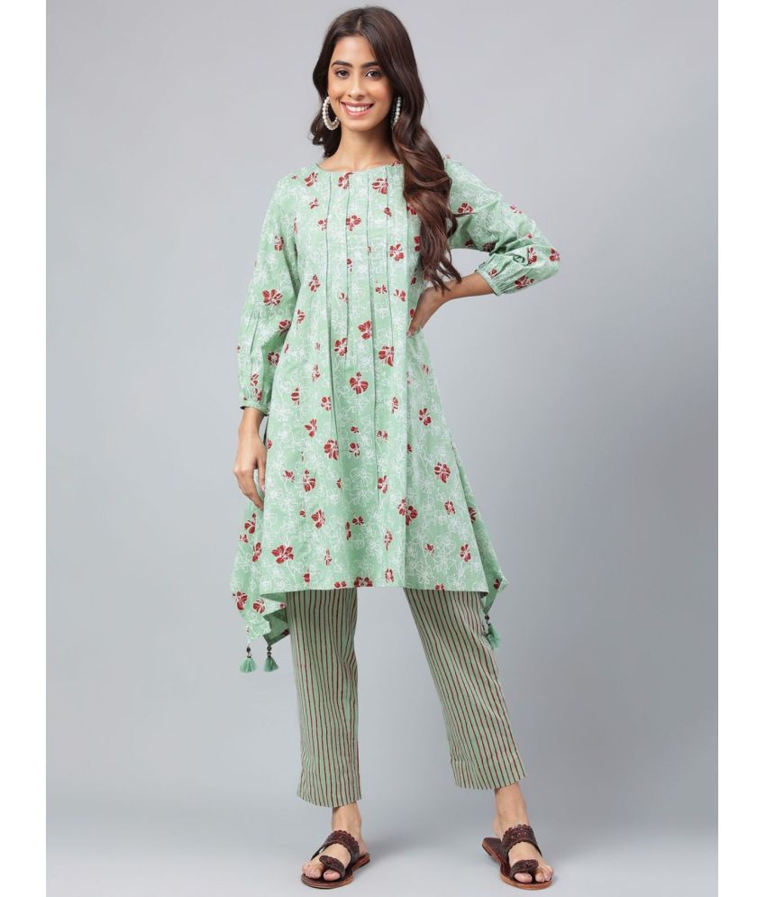     			Janasya - Green High Low Hemline Cotton Women's Stitched Salwar Suit ( Pack of 1 )