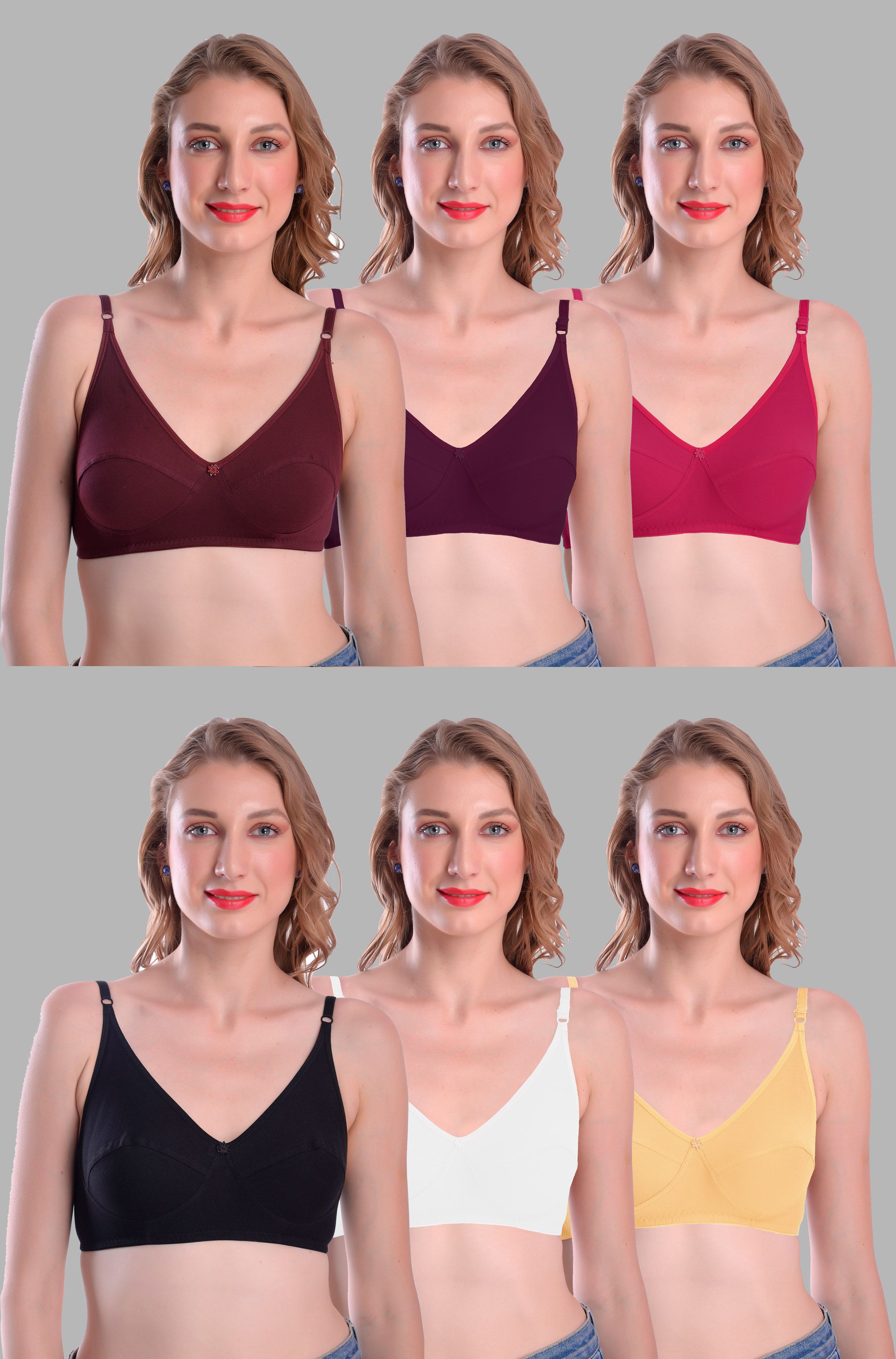     			Madam - Multicolor Cotton Blend Non Padded Women's Everyday Bra ( Pack of 6 )