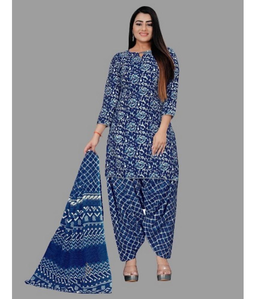     			SIMMU - Unstitched Blue Cotton Dress Material ( Pack of 1 )