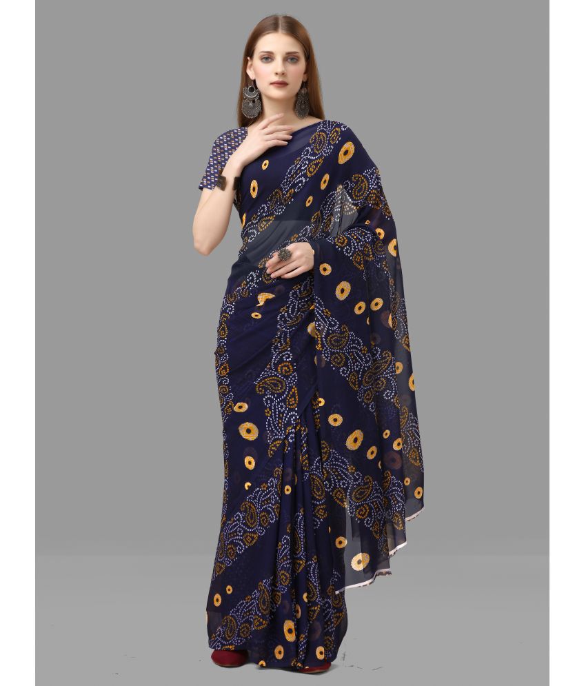     			Sitanjali Lifestyle - Navy Blue Georgette Saree With Blouse Piece ( Pack of 1 )