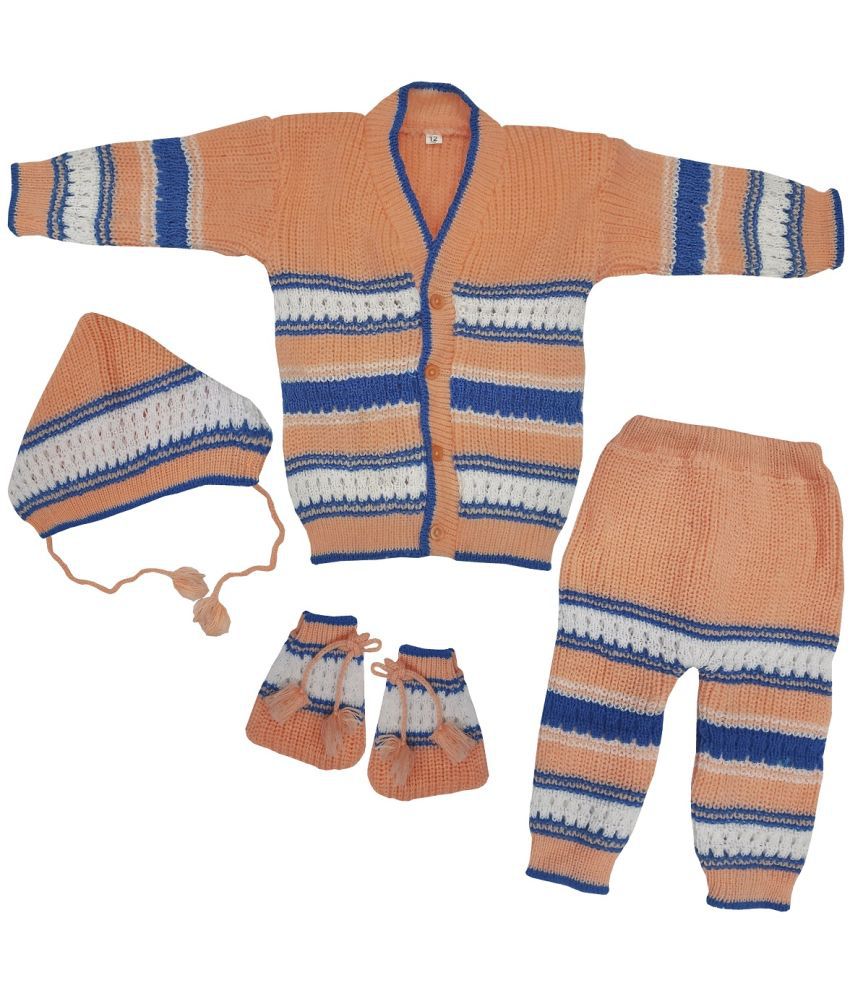     			ittle PANDA Baby Sweater for Baby Boys & Baby Girls Woollen Full Sleeves, V Neck Sweater Top, Bottom, Cap & Booties Set