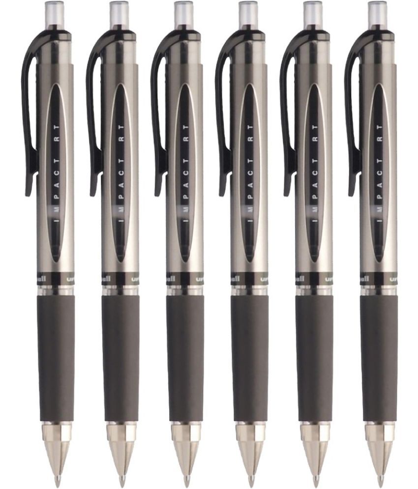 uni-ball UMN-152S Gel Imapct RT Retractable Rollerball Pen | 1.0 mm Tip | Comfortable Grip for Smooth Writing | Water-Resistant & Quick-Drying Ink | School and Office Stationery | Black Ink, Pack of 6