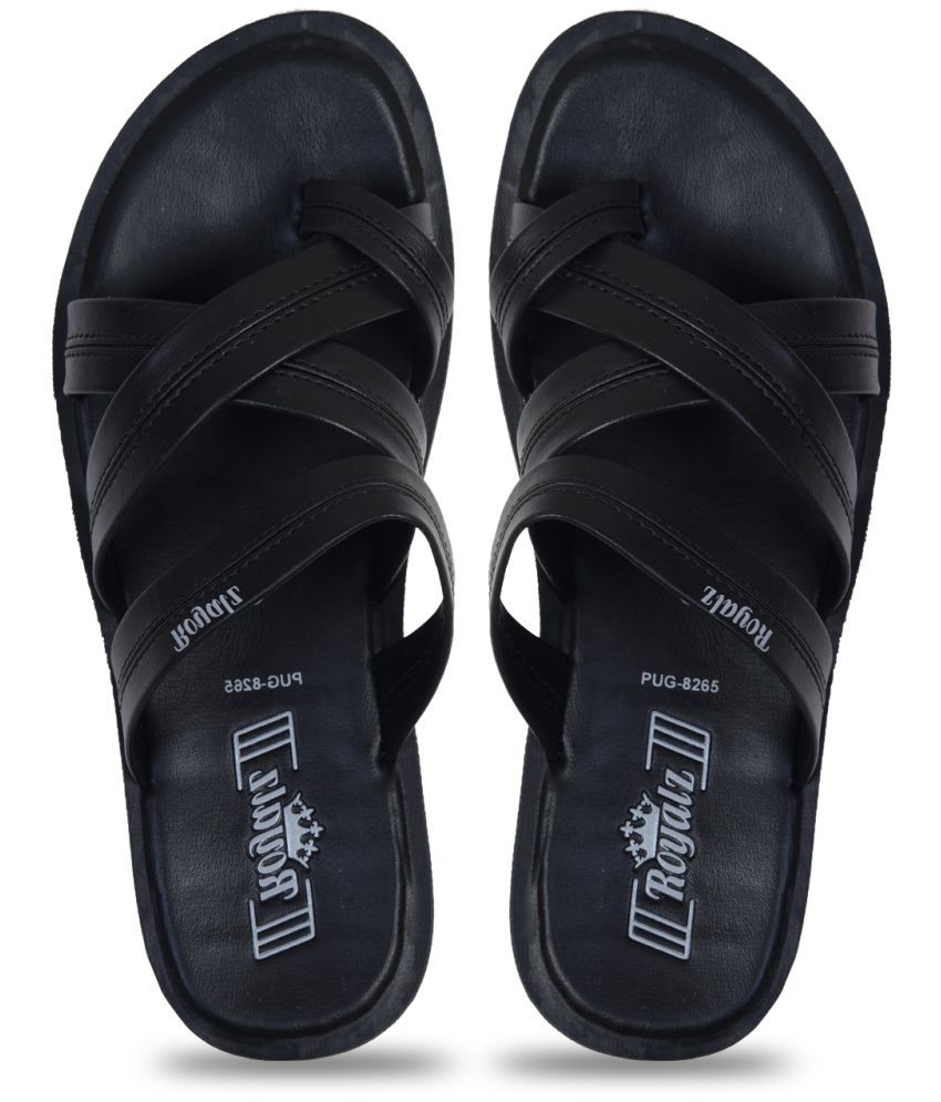     			Ajanta - Black Men's Leather Slipper