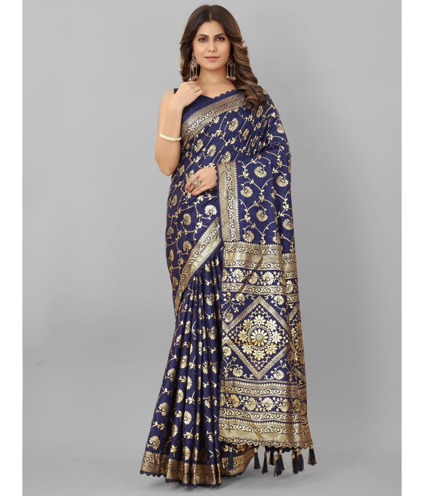     			Grubstaker - Blue Banarasi Silk Saree With Blouse Piece ( Pack of 1 )