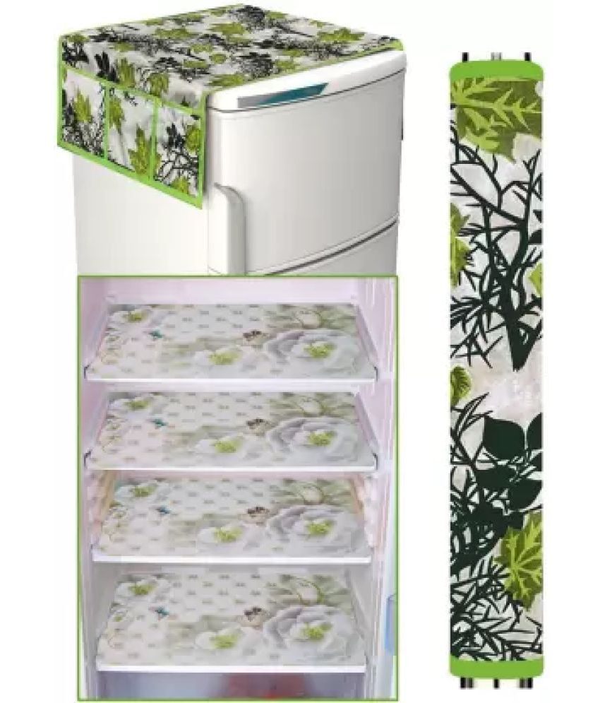     			HOMETALES PVC Floral Fridge Mat & Cover ( 97 55 ) Pack of 6 - Green