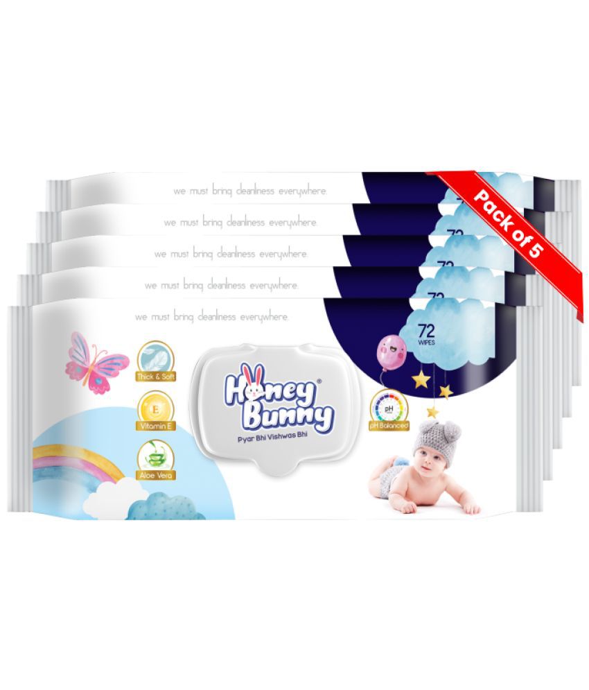     			Honey Bunny - Scented Wet wipes For Babies ( Pack of 5 )