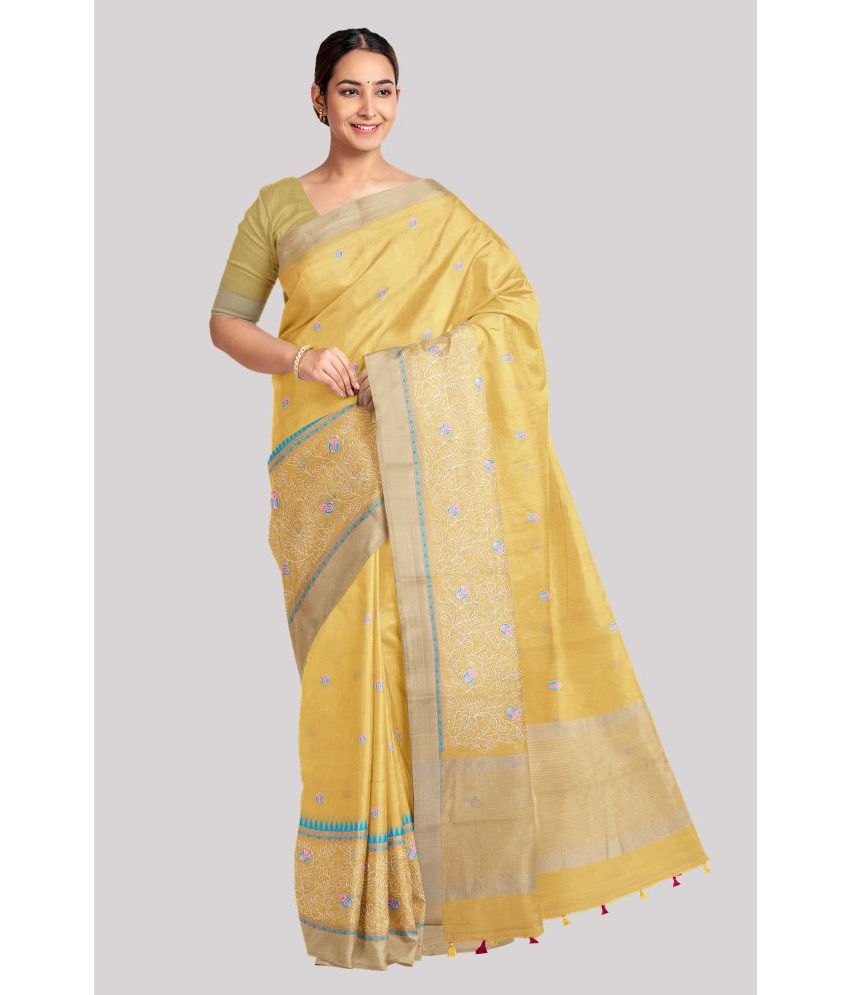     			KSR HANDLOOM PVT LTD - Yellow Chanderi Saree With Blouse Piece ( Pack of 1 )