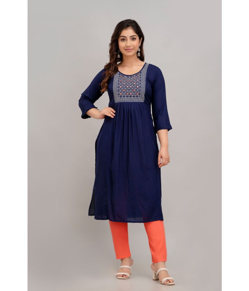     			Kapadia - Navy Straight Rayon Women's Stitched Salwar Suit ( Pack of 1 )