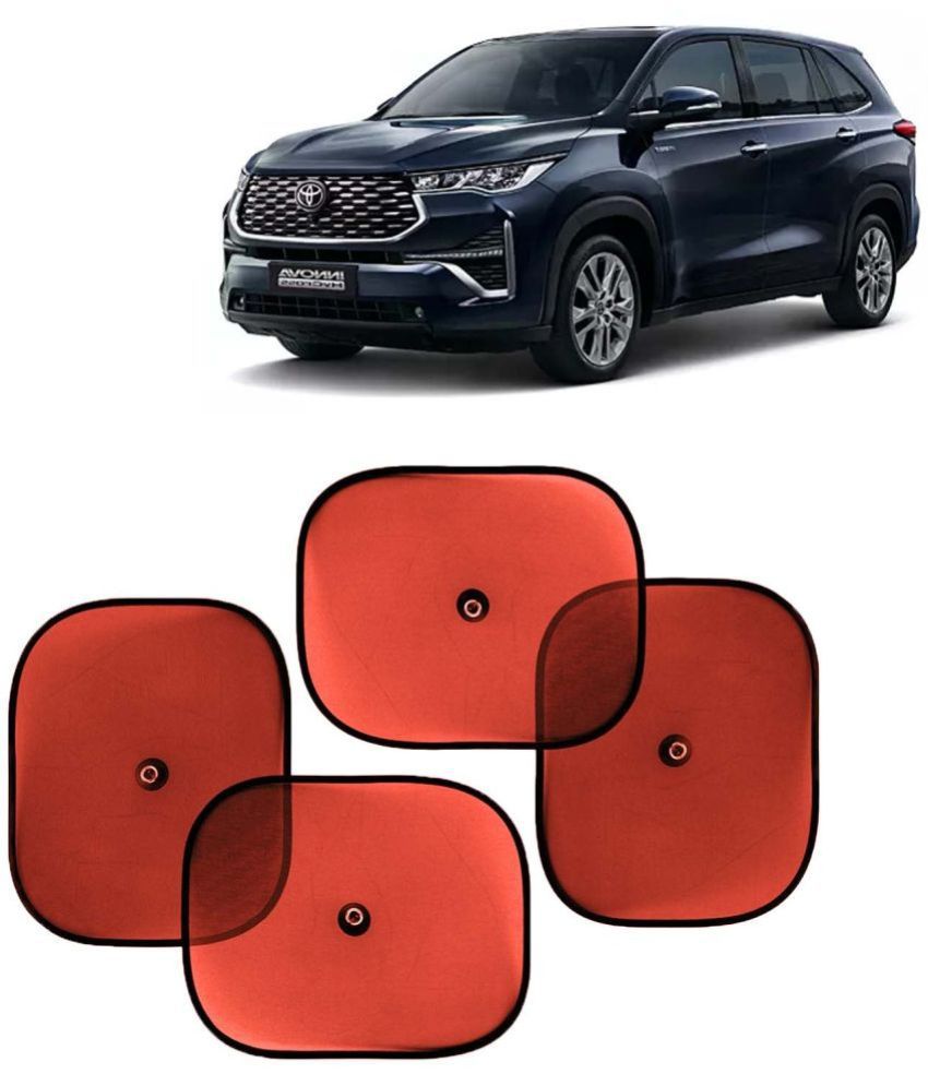     			Kingsway Car Window Curtain Sticky Sun Shades for Toyota Innova Hycross, 2023 Onwards Model, Universal Fit Sunshades for Side Window, Rear Window, Color : Red, 4 Pieces