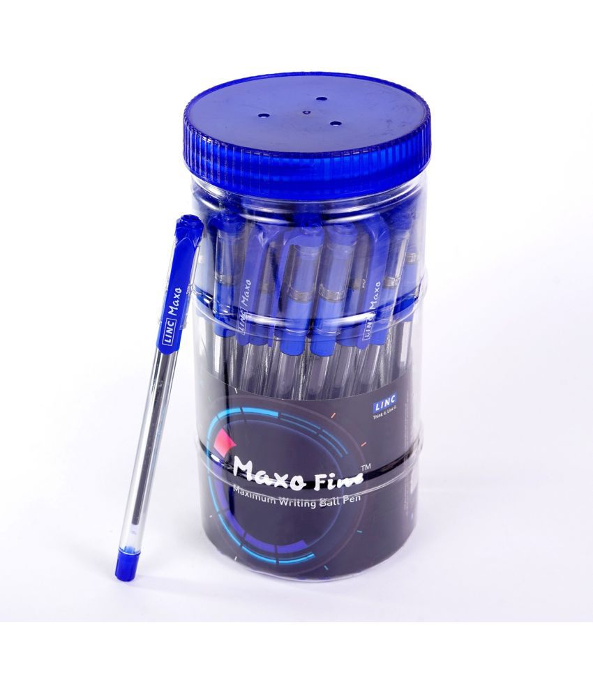     			Linc Maxo Fine Lightweight Ball Pen Jar | 0.7mm, Blue Ink Ball Pens | Jar of 35 Units | Blue Ball Pen Set for Office and School Use | Elasto Grip Pens for Smooth Writing with Fast Flowing Ink Technology | Pack of 35