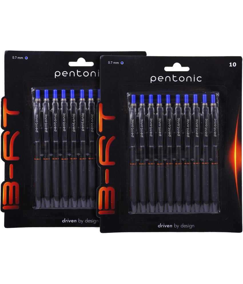     			Pentonic B-RT Ball Pen Blister Pack | Tip Size 0.7 mm | Retractable Mechanism With Black Matte Finish Body | Smart Grip For Fast Flowing Writing Experience | Blue Ink, Set Of 10 x Pack Of 2