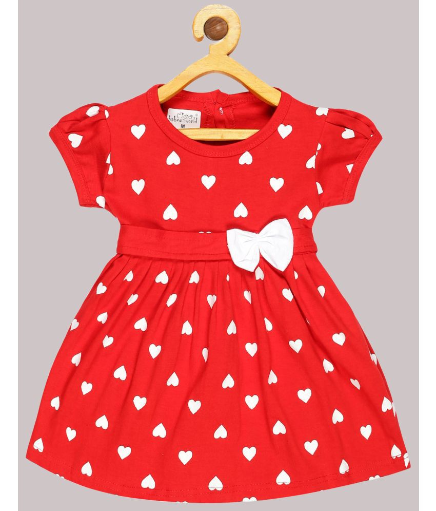 Babeezworld - Red Cotton Girls Fit And Flare Dress ( Pack of 1 )