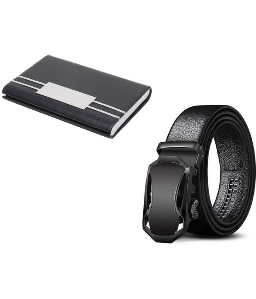     			Esstain - Black Leather Men's Belts Wallets Set ( Pack of 2 )