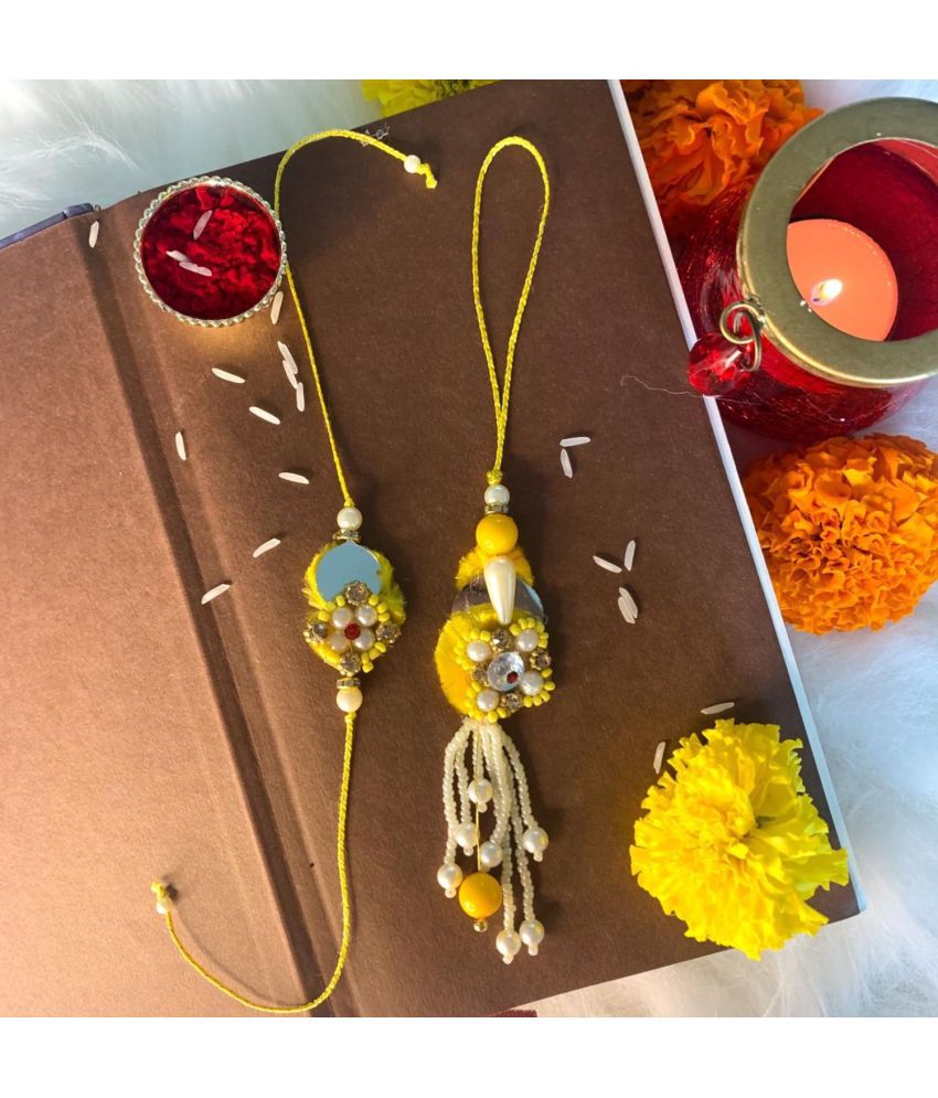     			I Jewels Designer Bhaiya Bhabhi Hanging Lumba Rakhi Combo Set with Roli Chawal for Rakshabhandan (R055-42) (Style 9)