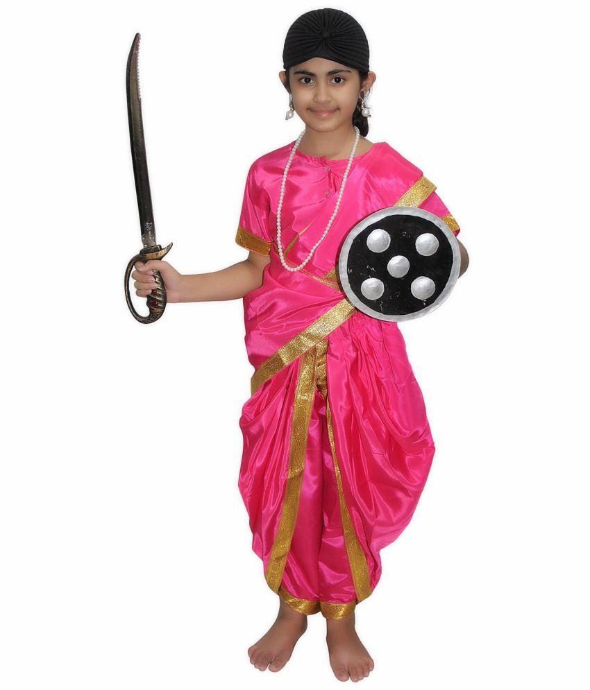     			Kaku Fancy Dresses National Hero Jhasi Ki Rani Fancy Dress For Girls | Freedom Fighter Rani Laxmi Bai Costume For Independence Day & Republic Day -Magenta, 7-8 Years, for Girls