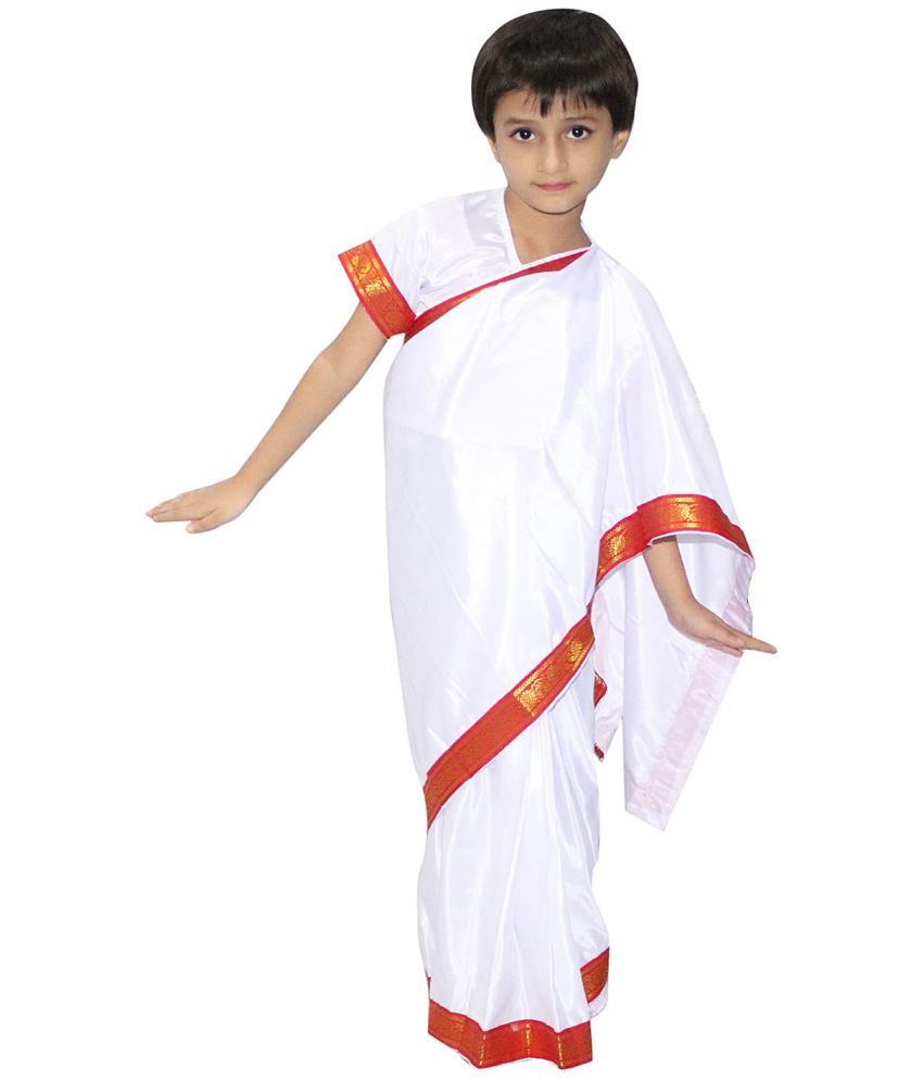     			Kaku Fancy Dresses National Hero Freedom Fighter Indira Gandhi Costume For Girls | Independence Day Republic Day Fancy Dress - White, 5-6 Years, For Girls