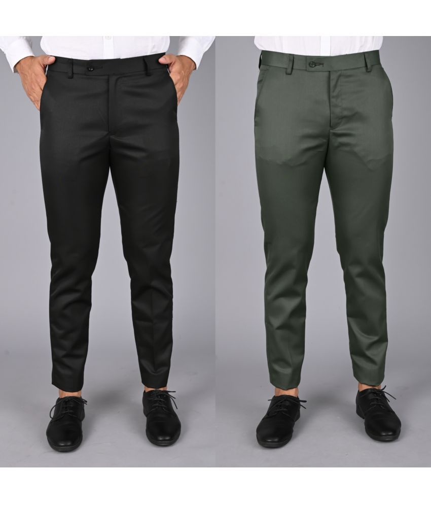    			MANCREW Green Regular Formal Trouser ( Pack of 2 )