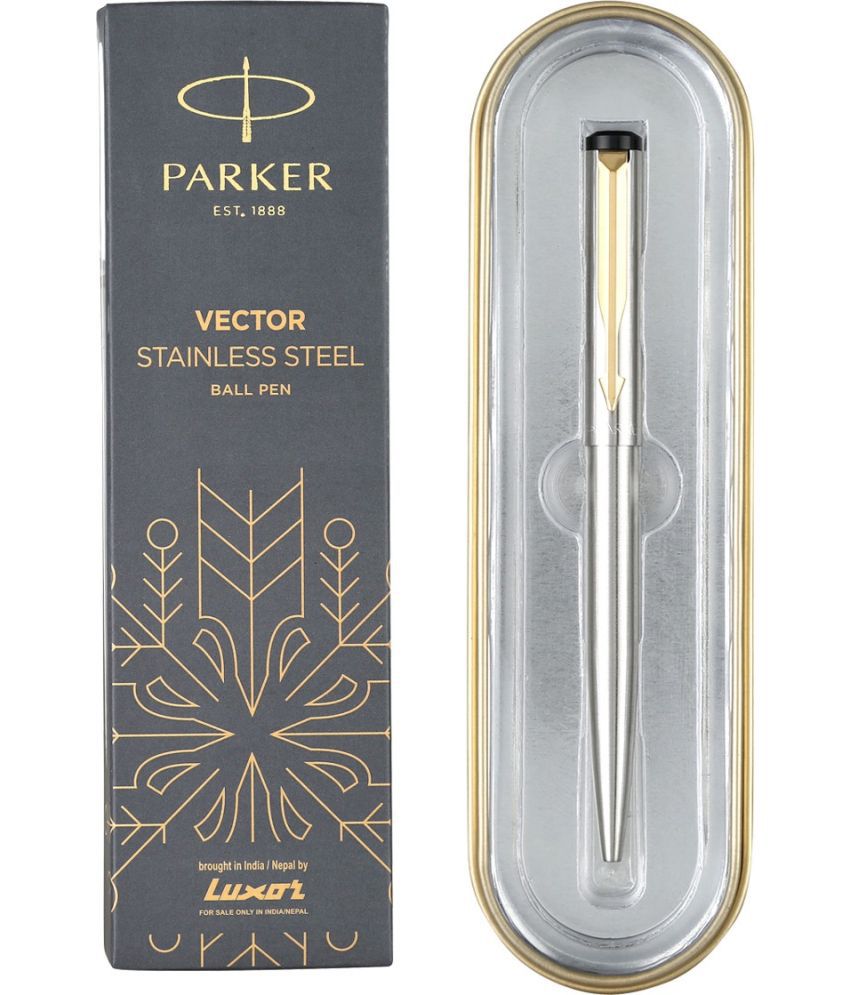     			Parker Moments Vector Gold Trim Ball Pen (Silver)