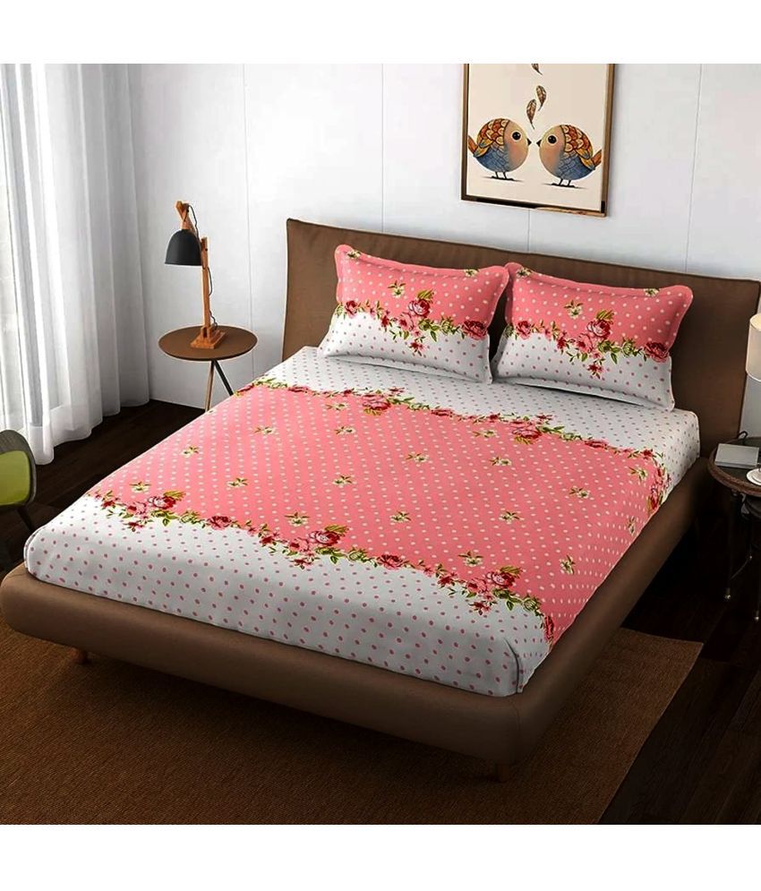     			SWEEKAR HOME DECOR Microfiber Floral Double Bedsheet with 2 Pillow Covers - Pink