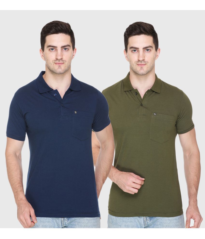     			White Moon - Navy Cotton Blend Regular Fit Men's Polo T Shirt ( Pack of 2 )