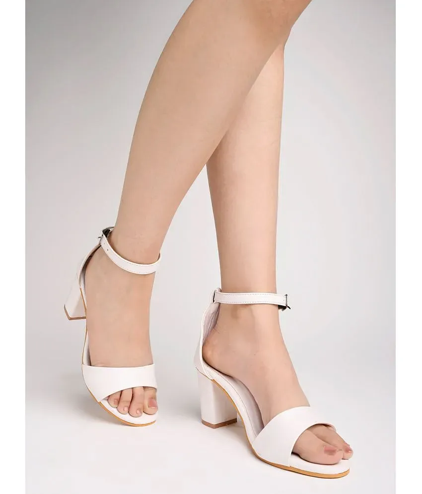 Buy GORGEOUS BUCKLES AND ANKLE STRAP IN MY BLACK SLIP-ON BLOCK HIGH HEELS  for Women Online in India