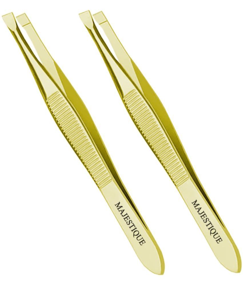     			Majestique Tweezers for Eyebrows Slant Tip Stainless Steel Eyebrow Pluker for Women, Men - Pack of 2