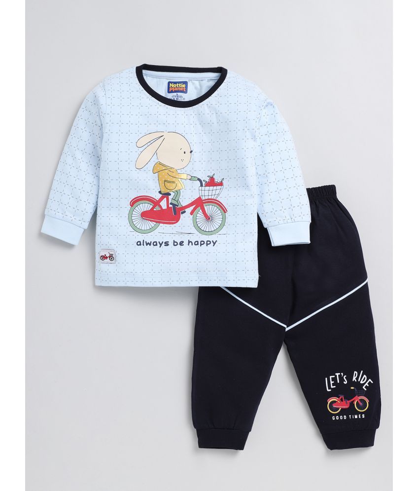     			Nottie planet - Blue Cotton Baby Boy Sweatshirt & Jogger Set ( Pack of 1 )