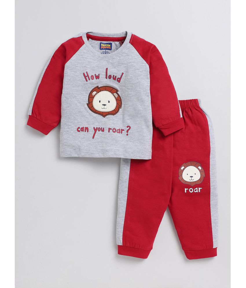     			Nottie planet - Red Cotton Baby Boy Sweatshirt & Jogger Set ( Pack of 1 )
