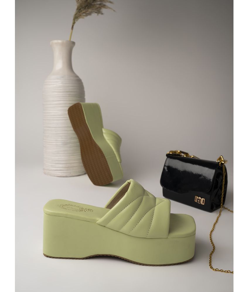     			Shoetopia Retro Style Green Platform Heels & Girls