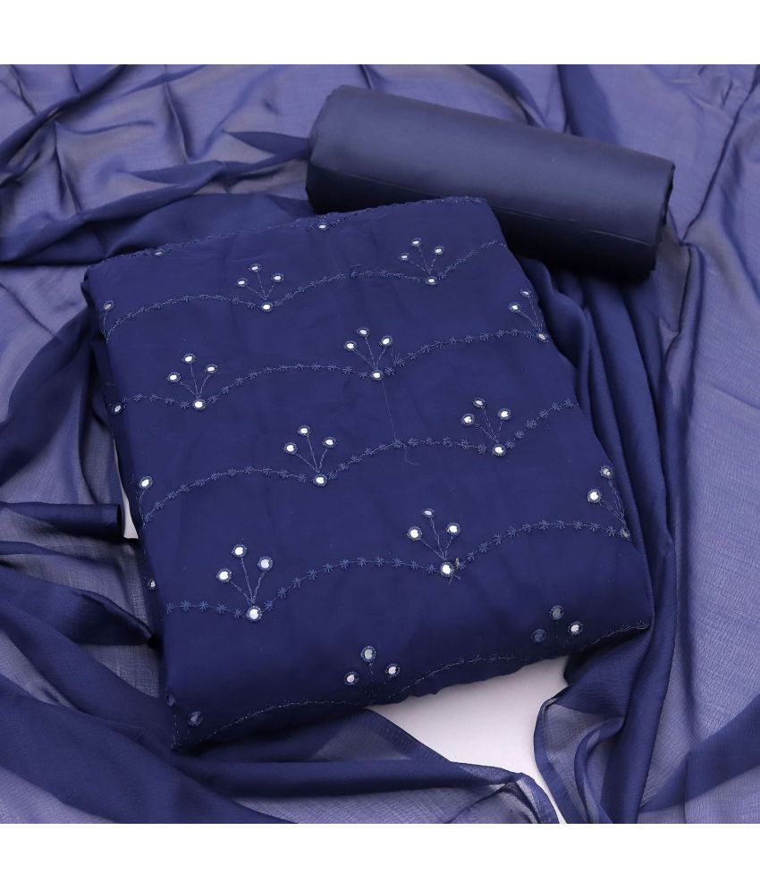     			Apnisha - Unstitched Navy Blue Cotton Dress Material ( Pack of 1 )