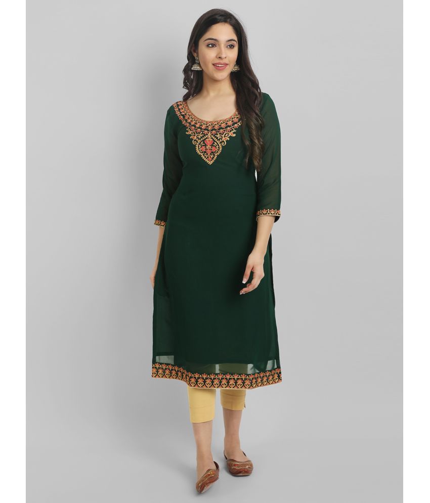     			JASH CREATION - Green Georgette Women's Straight Kurti ( Pack of 1 )