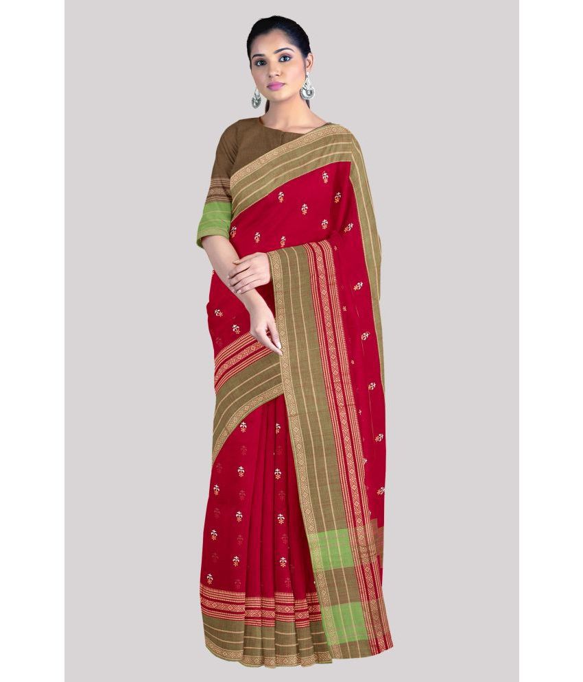     			KSR HANDLOOM PVT LTD - Red Cotton Saree With Blouse Piece ( Pack of 1 )