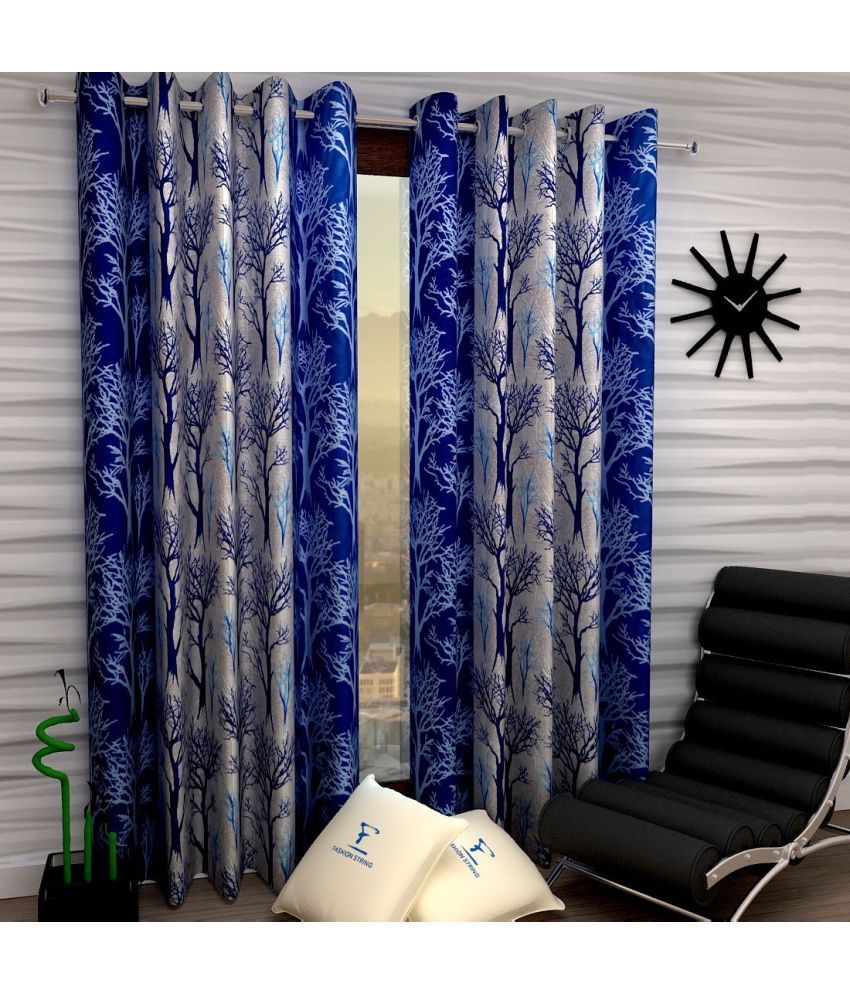     			N2C Home Floral Semi-Transparent Eyelet Curtain 7 ft ( Pack of 2 ) - Blue